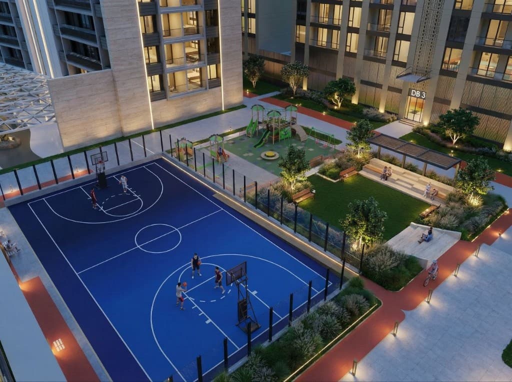Basketball court and children's playground